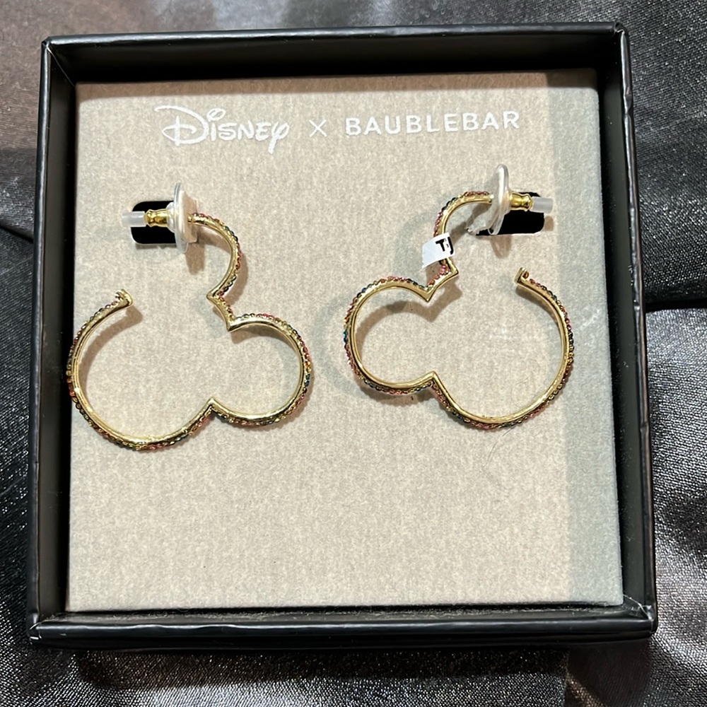 Disney x BaubleBar Outline Multicolor Gemstone Gold Tone Earrings NWT NEW